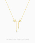 Clear Quartz Double Drop Pendant Necklace with Butterfly Accent