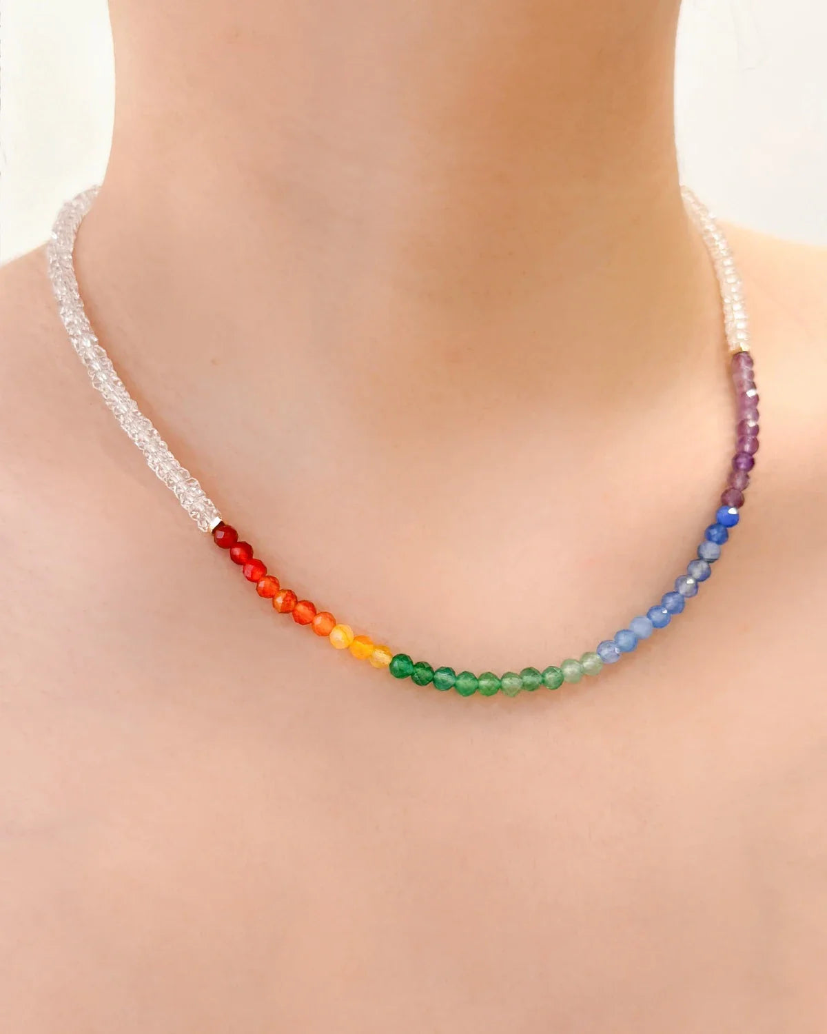 Faceted Clear Quartz Beaded Necklace with Amethyst