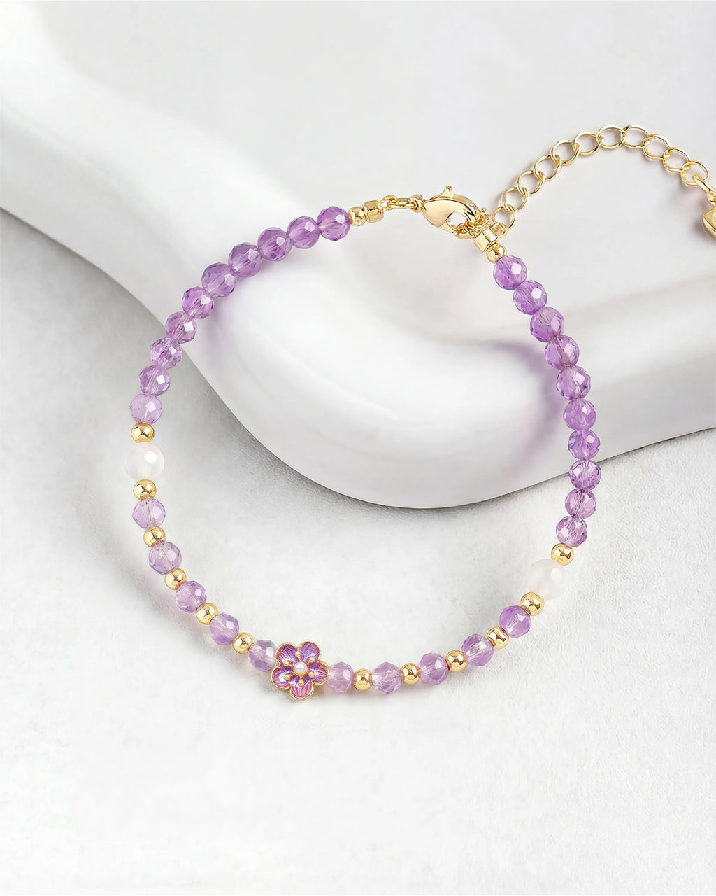 Purple Amethyst Birthstone Faceted Gold Plated Sterling Silver Bracelet