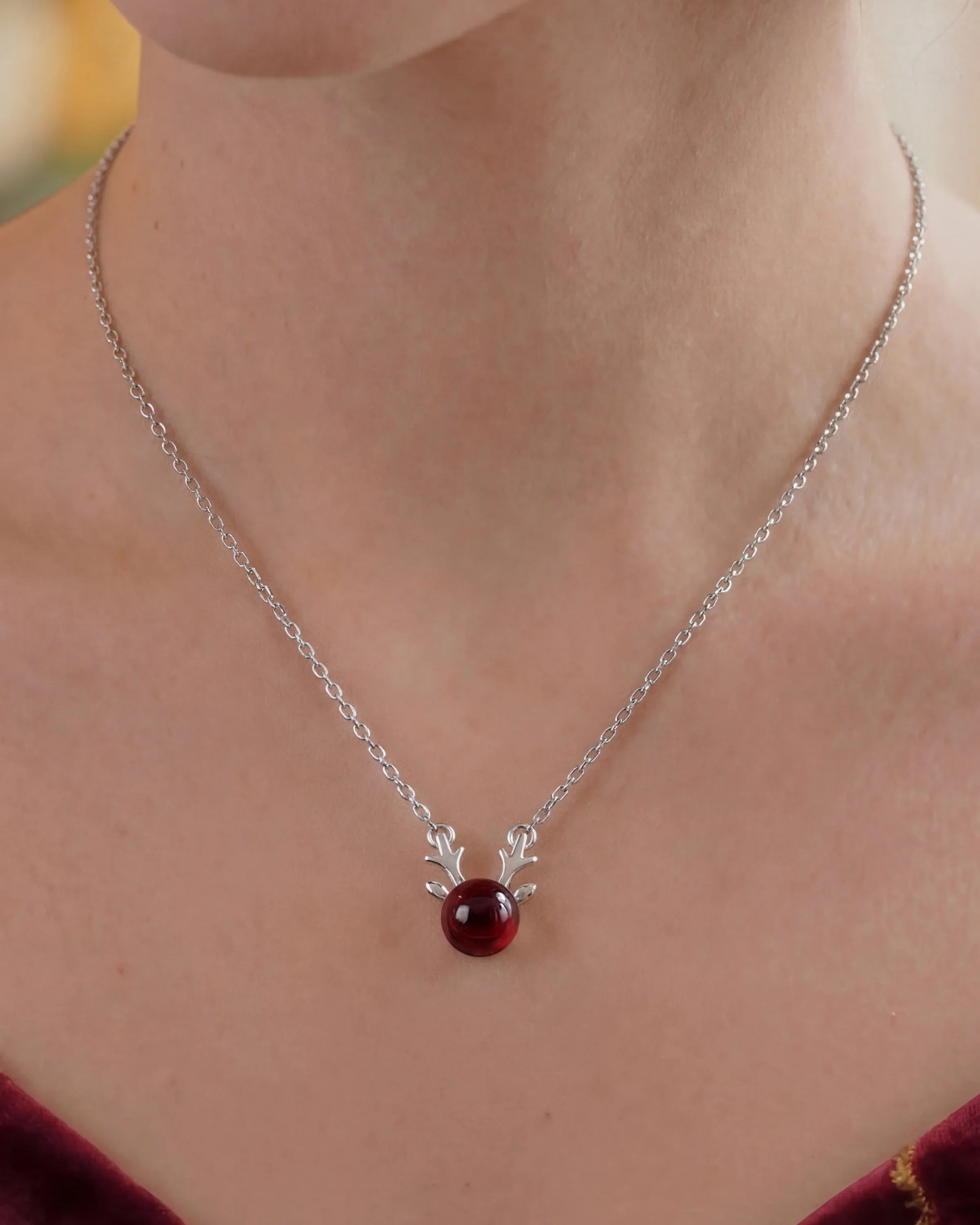 Garnet Antler Silver Necklace – Passion & Strength