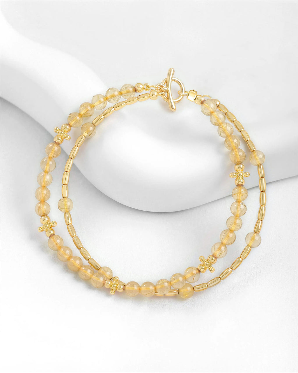 Golden Rutilated Quartz Gold Floral pre-layered bracelet