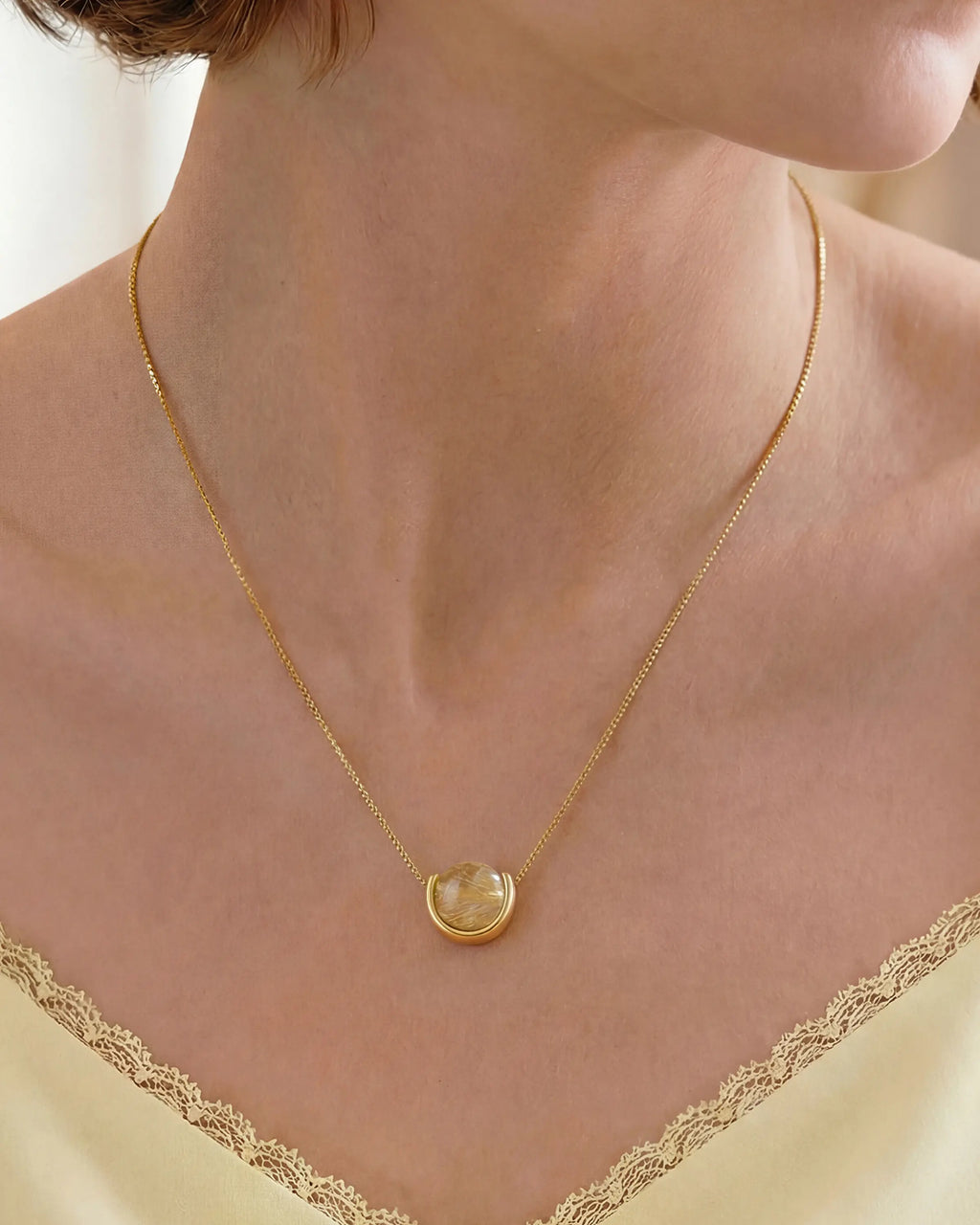 Golden Rutilated Quartz U-Shape Gold Necklace – Sunshine & Optimism
