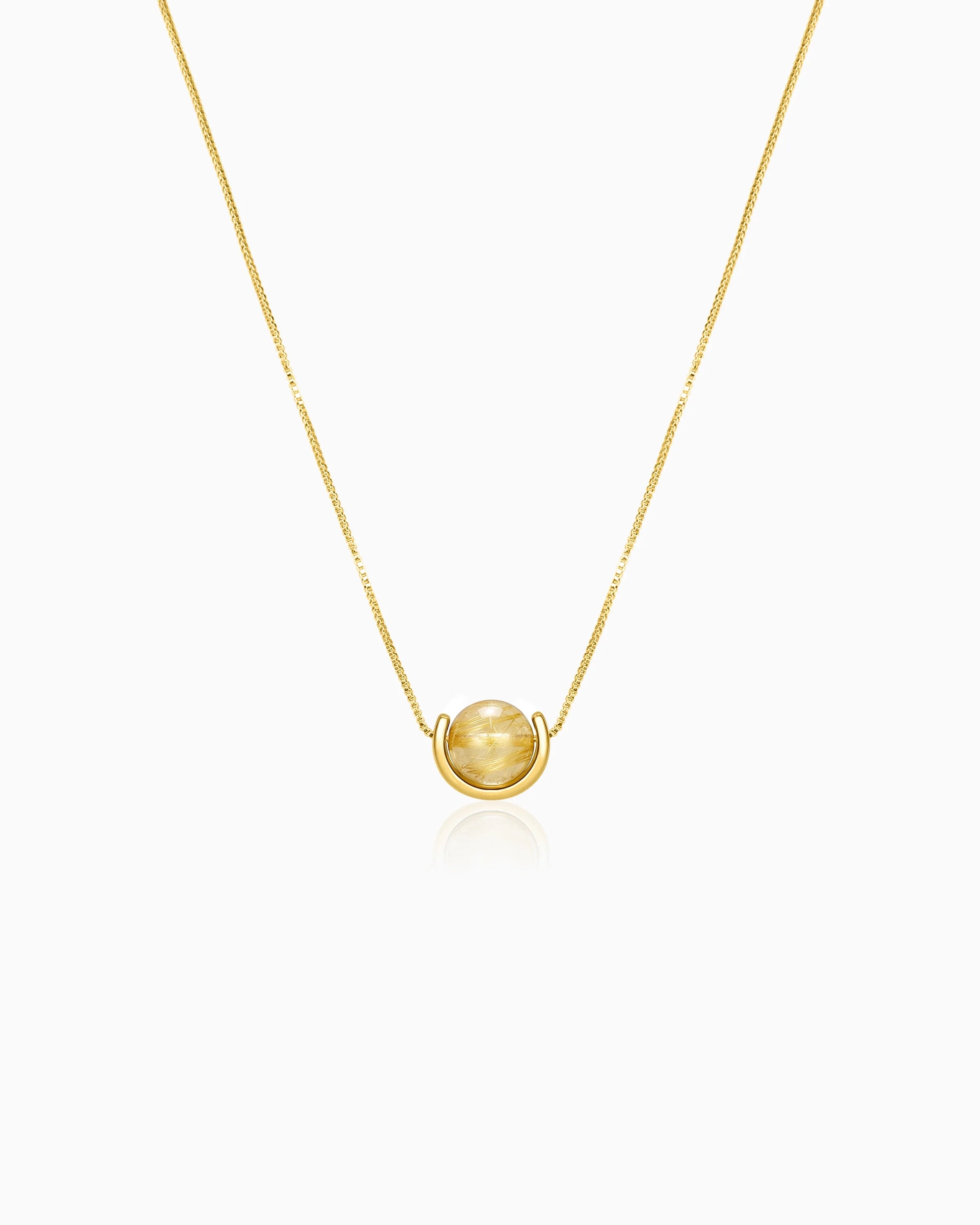Golden Rutilated Quartz U-Shape Gold Necklace – Sunshine & Optimism