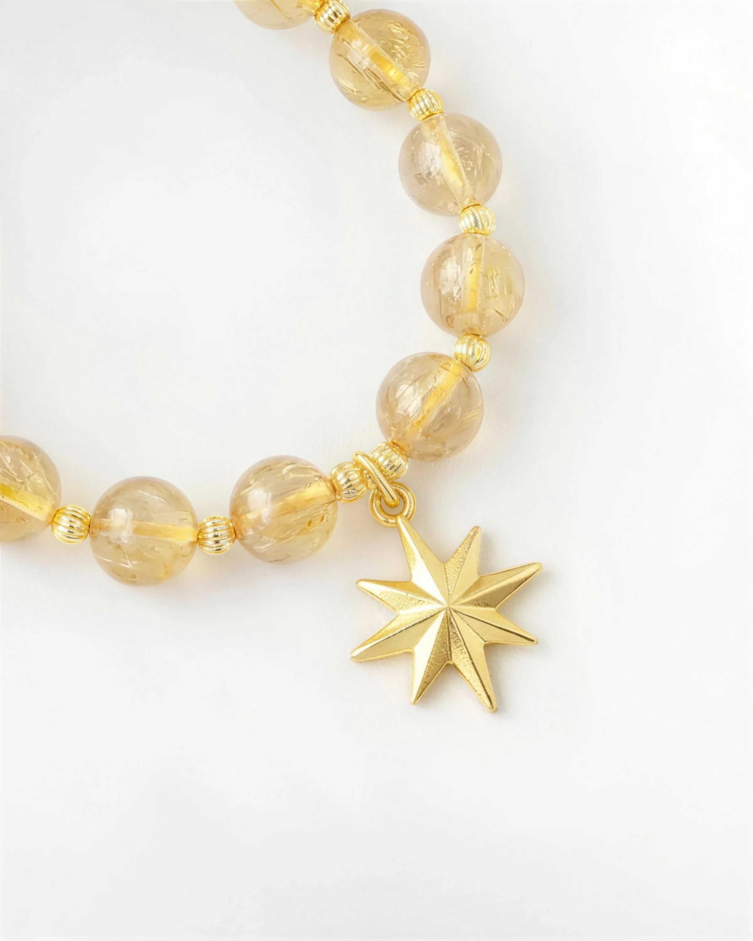 10mm Golden Rutilated Quartz Beaded Necklace with Sun Pendant