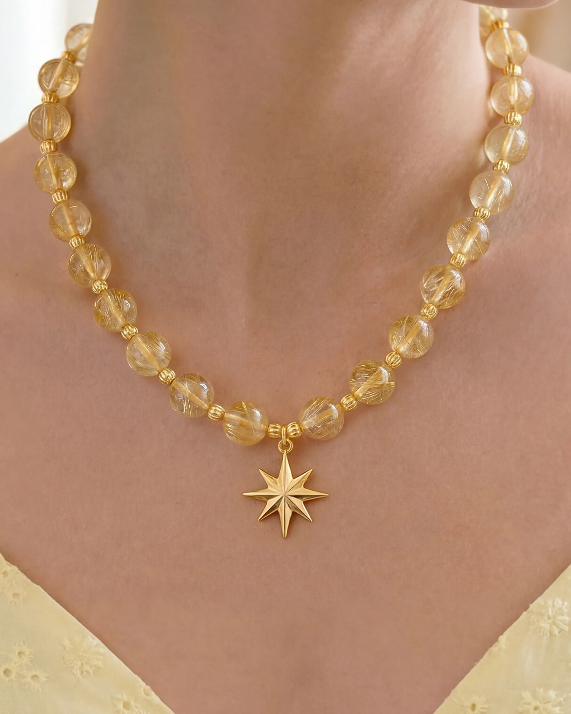 Golden Rutilated Quartz Star Gold Necklace & Bracelet Set – Joy & Optimism