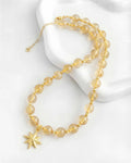10mm Golden Rutilated Quartz Beaded Necklace with Sun Pendant