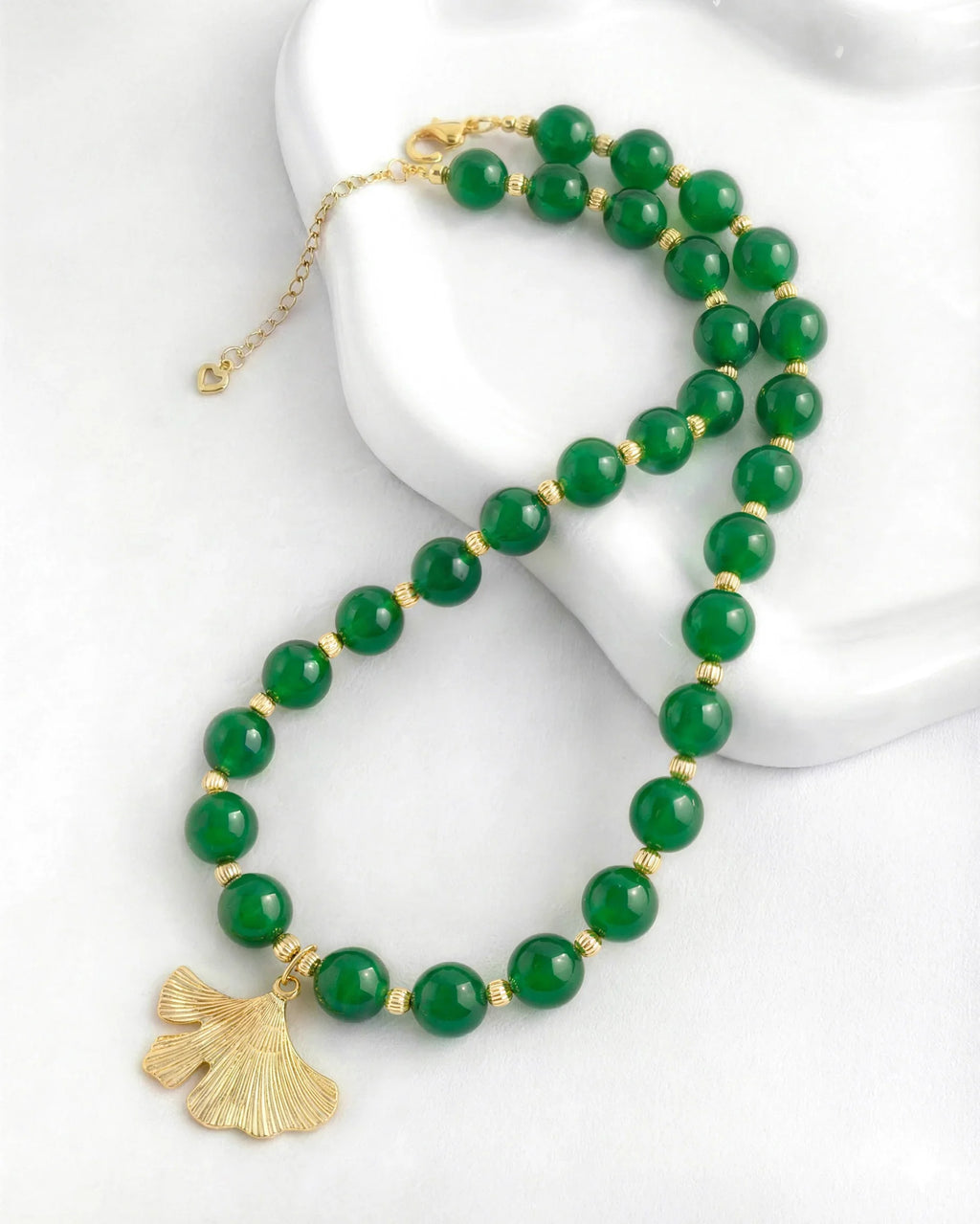 Green Agate Ginkgo Leaf Gold Necklace & Bracelet Set – Balance & Harmony