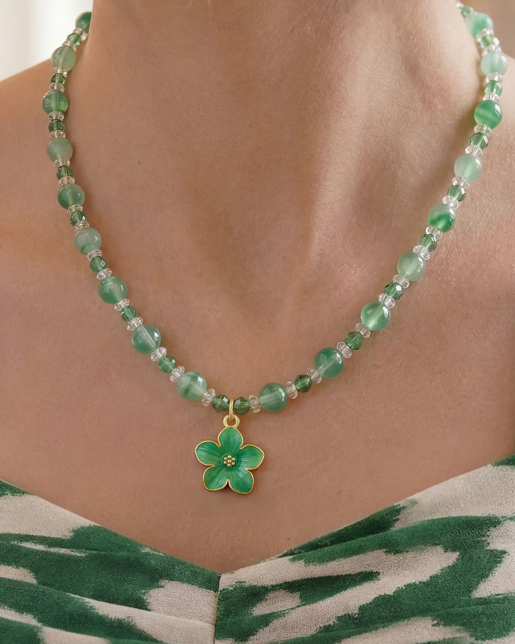 Green Jade Sakura Silver Necklace & Bracelet Set – Balance & Renewal