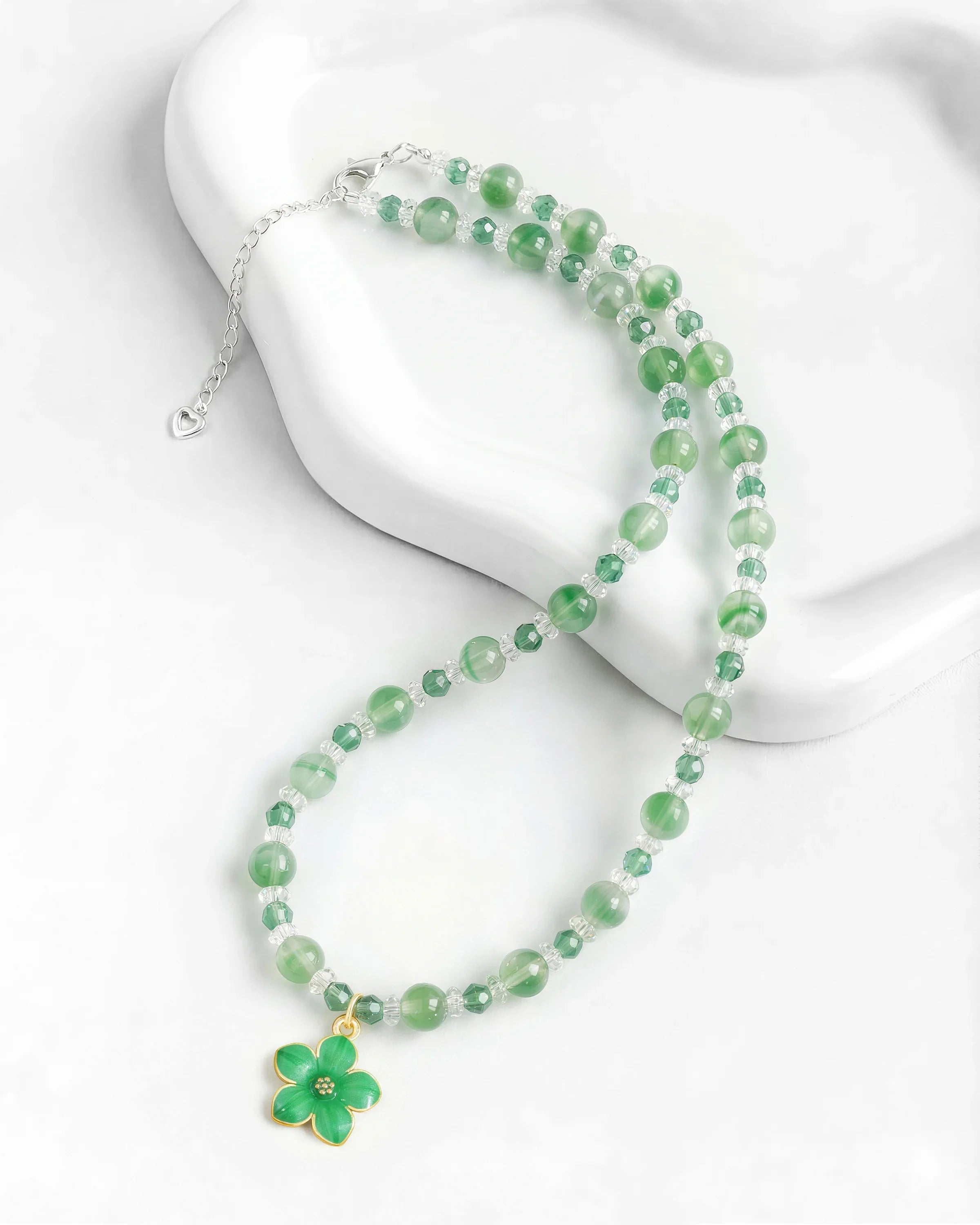 Green Jade Sakura Silver Necklace & Bracelet Set – Balance & Renewal