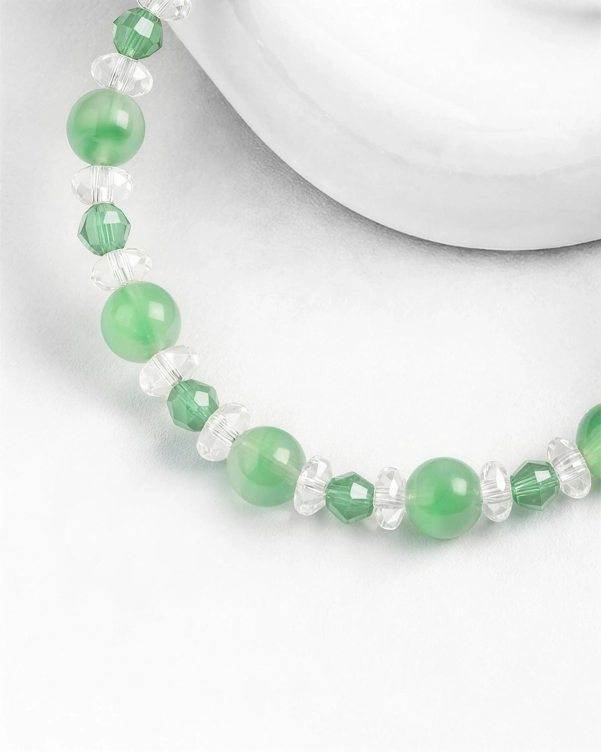 Details of Green Jade and Clear Quartz Silver Bracelet