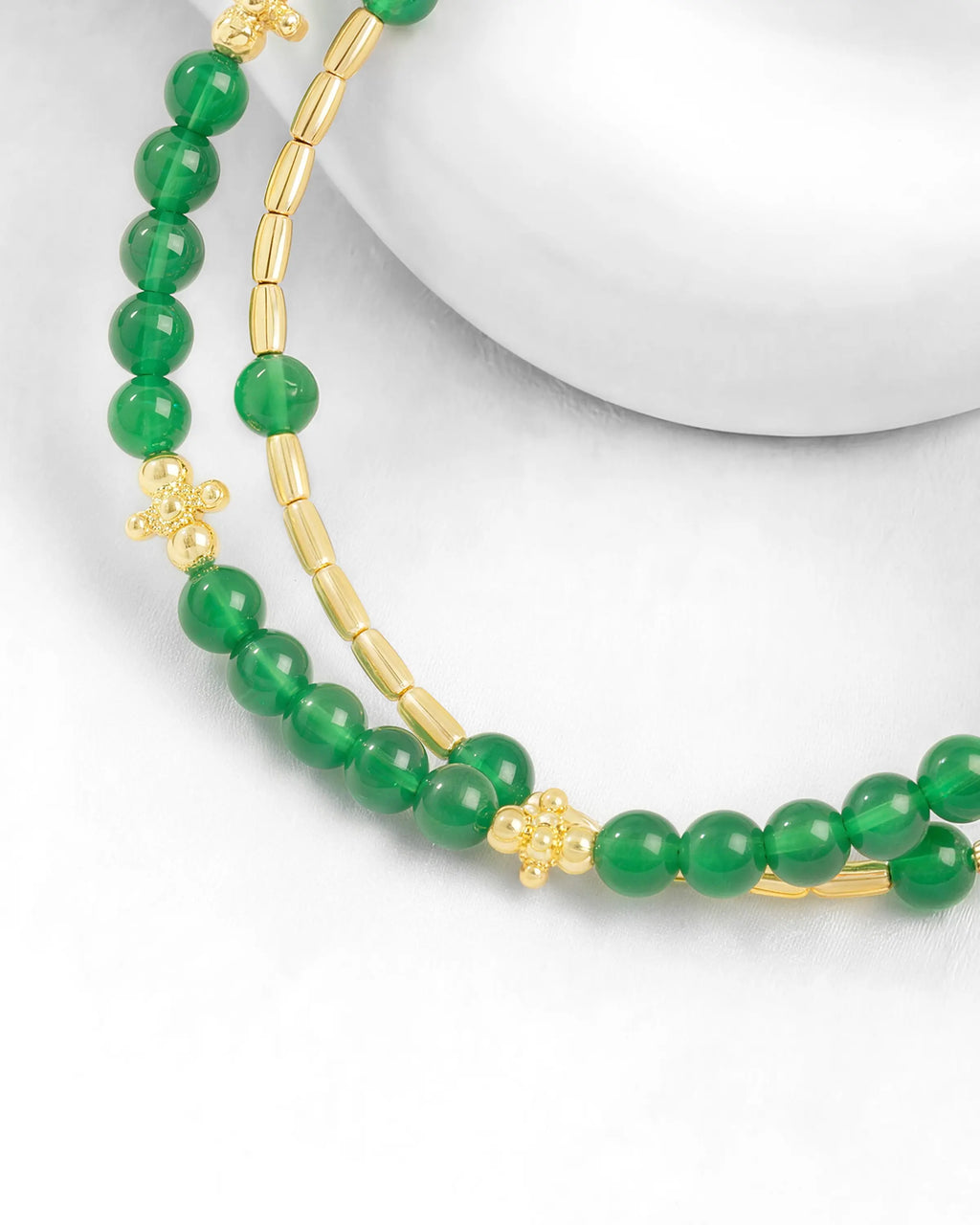 Details of Green Agate Gold Floral pre-layered bracelet