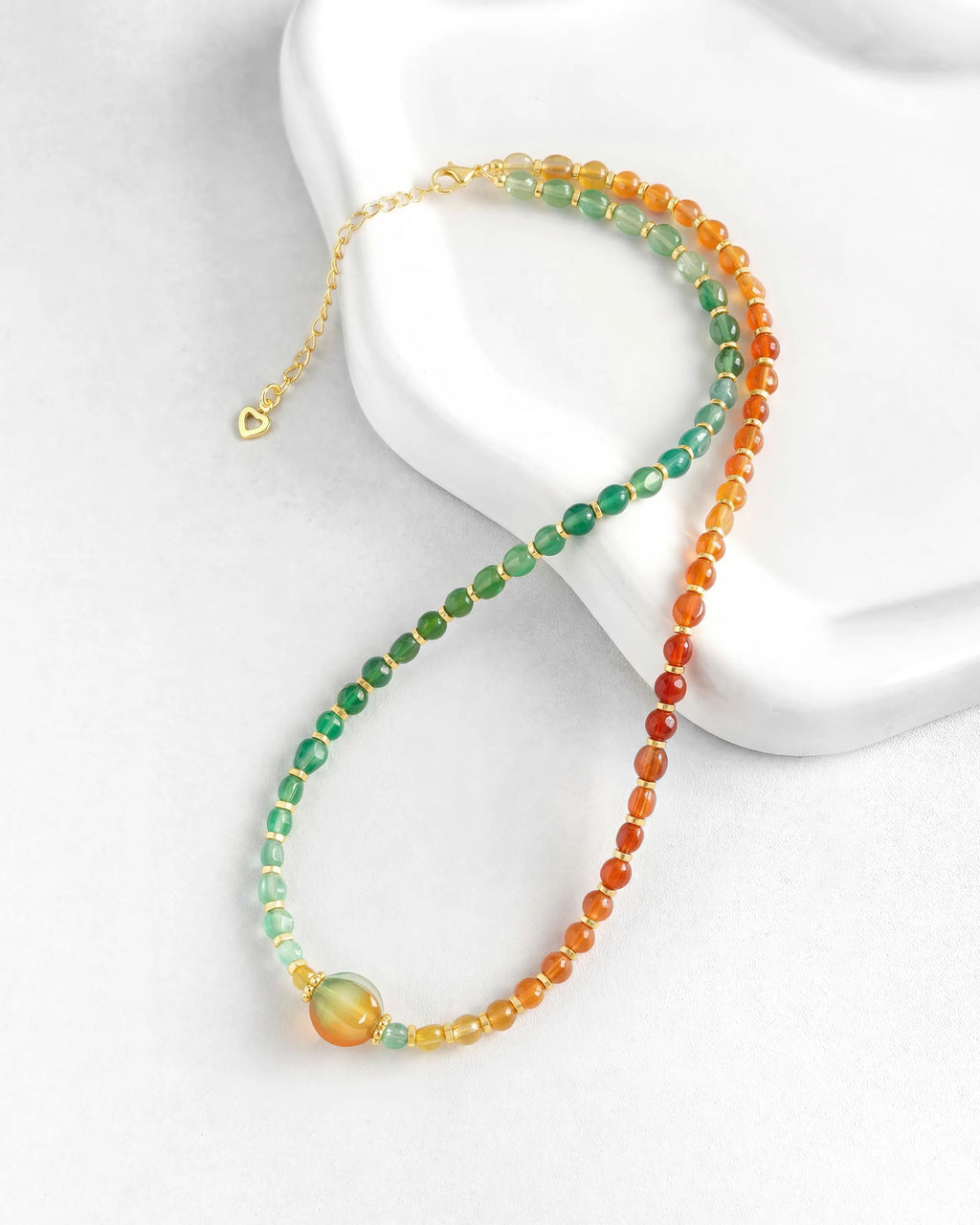 Green & Red Agate Gold Necklace