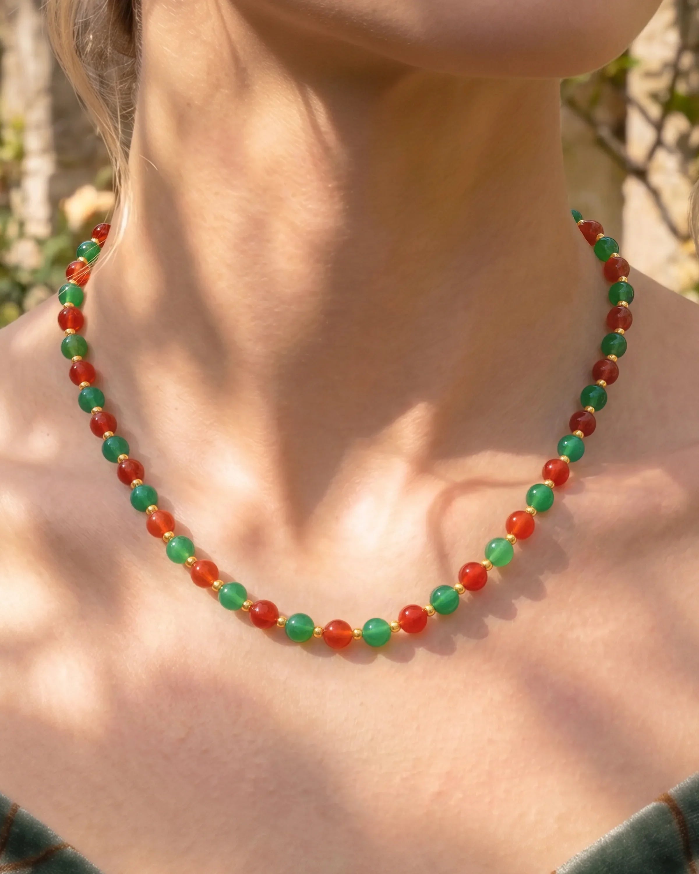 Green & Red Agate Gold Necklace Set – Balance & Vitality