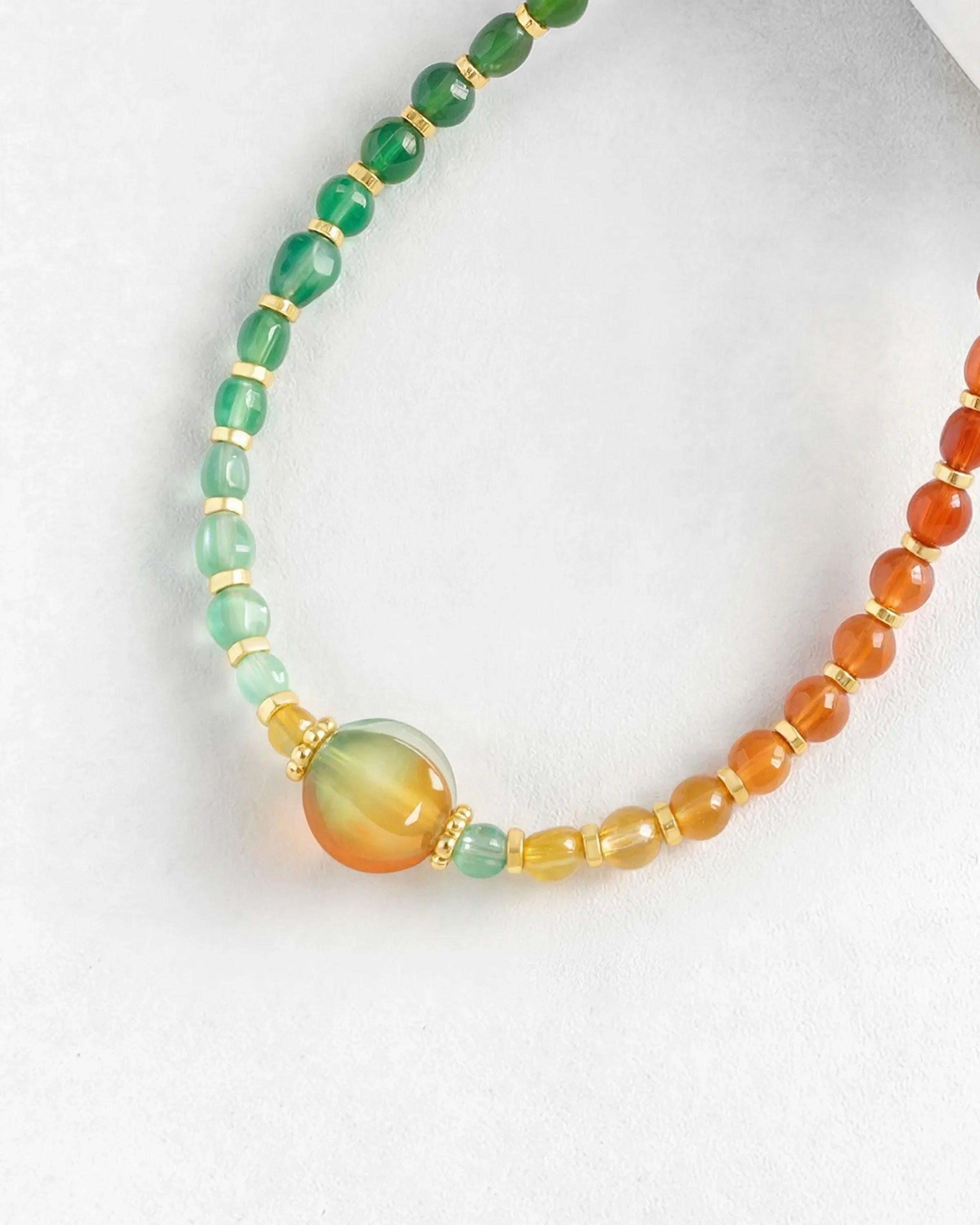 details of Green Red Agate Irregular Beaded Necklace