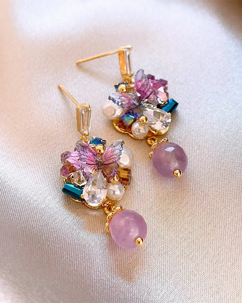 Close-up of Amethyst Flutter Drop Earrings