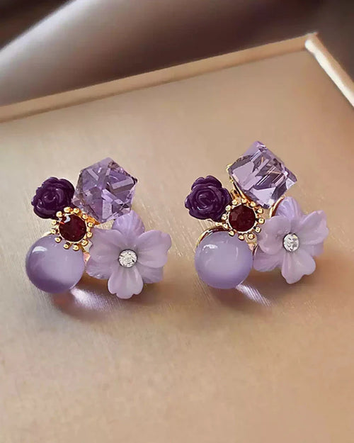 Close-up of Amethyst Floral Cluster Earrings