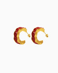 Red Birthstone C-Hoop Stud Earrings