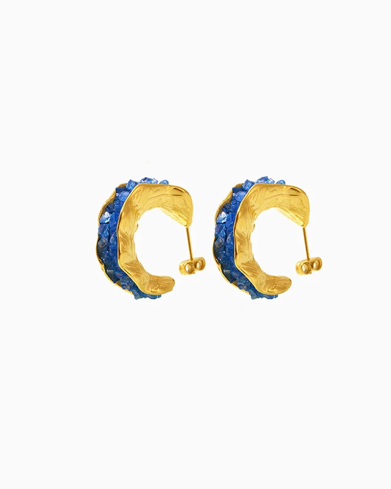 blue Birthstone C-Hoop Stud Earrings