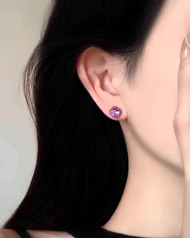 Birthstone Square Silver Earrings – Clarity & Intuition