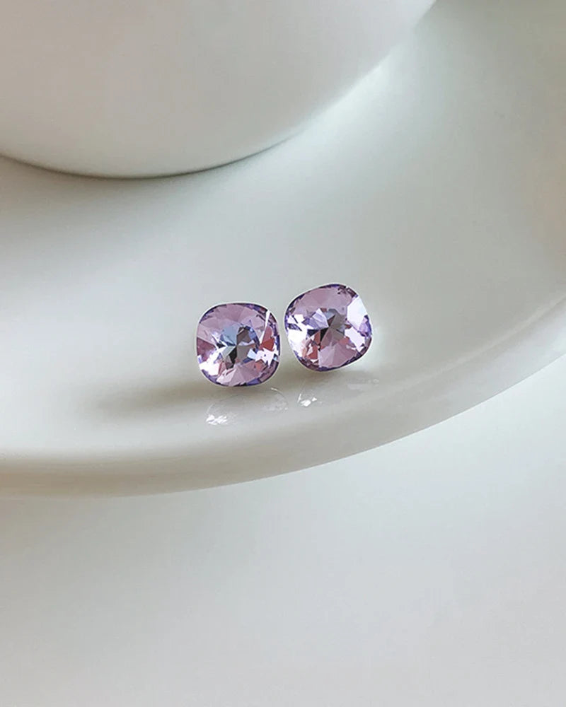Birthstone Square Silver Earrings – Clarity & Intuition