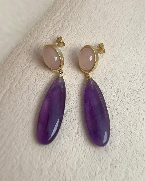 Close-up of Amethyst Grace Drop Earrings