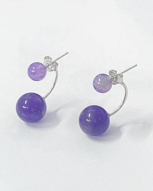 Close-up of Amethyst Bead Drop Earrings