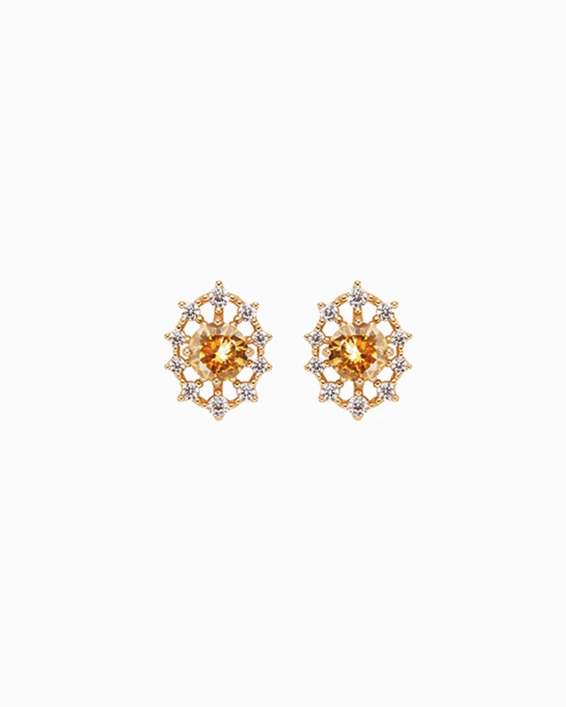 yellow citrine Birthstone Gold & Silver Earrings