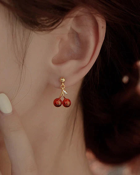 Garnet Cherry Gold Earrings – Passion & Love