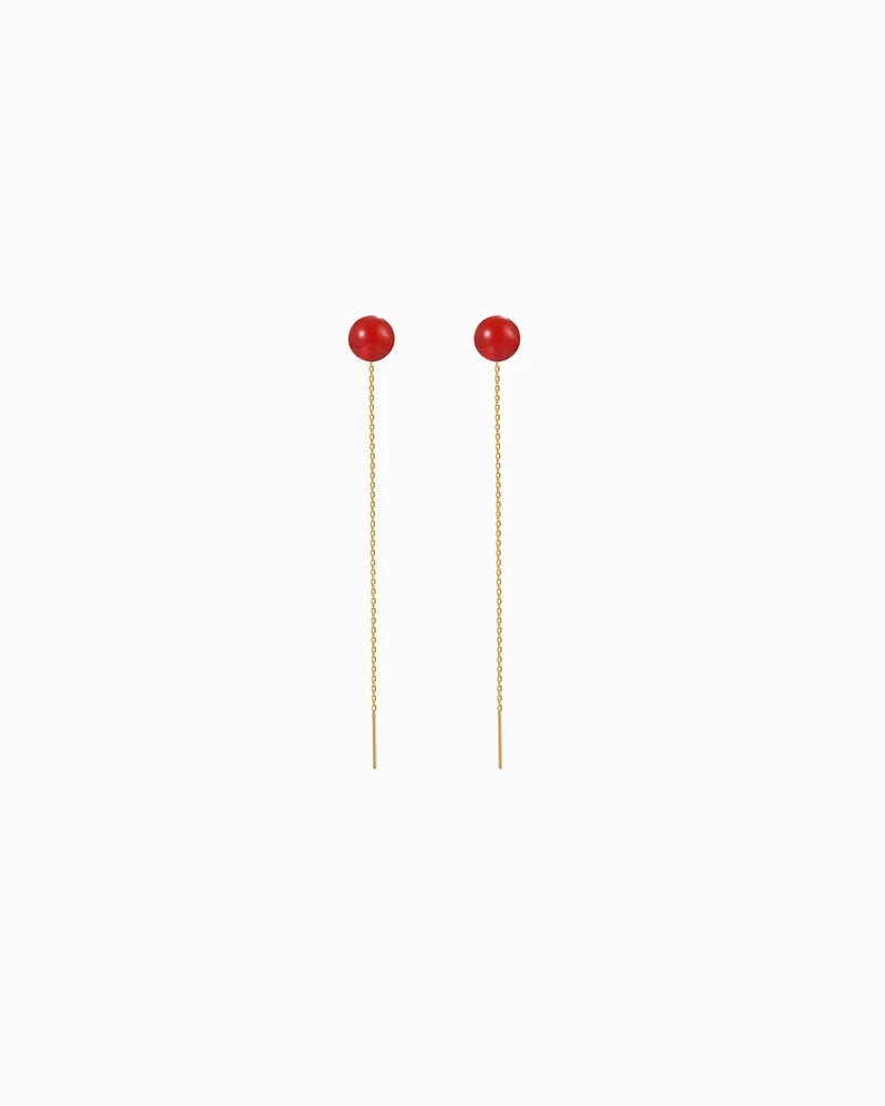 Red Agate Elegance Threader Earrings