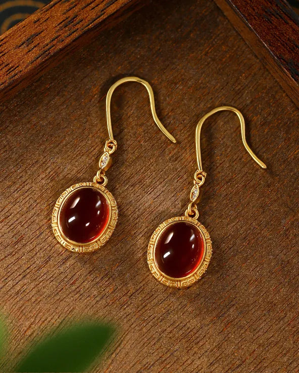 Red Agate Gold Earrings – Courage & Protection