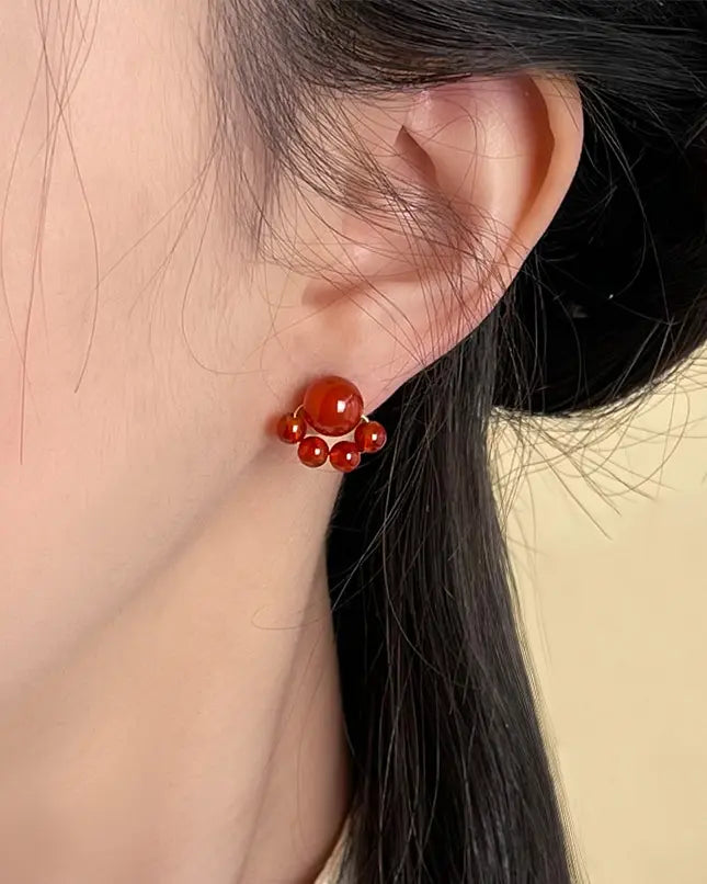Red Agate Claw Gold Earrings – Courage & Protection