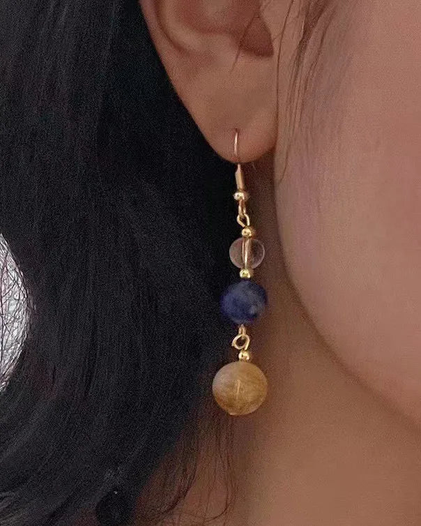Lapis Lazuli Citrine Gold Earrings – Wisdom & Abundance