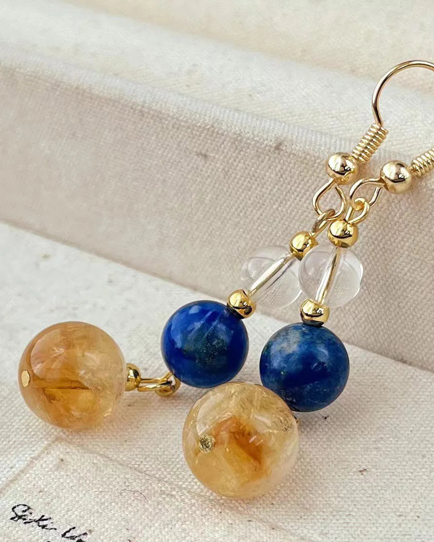 Lapis Lazuli Citrine Gold Earrings – Wisdom & Abundance