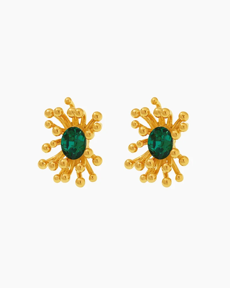green Birthstone Floral Stamen Stud Earrings