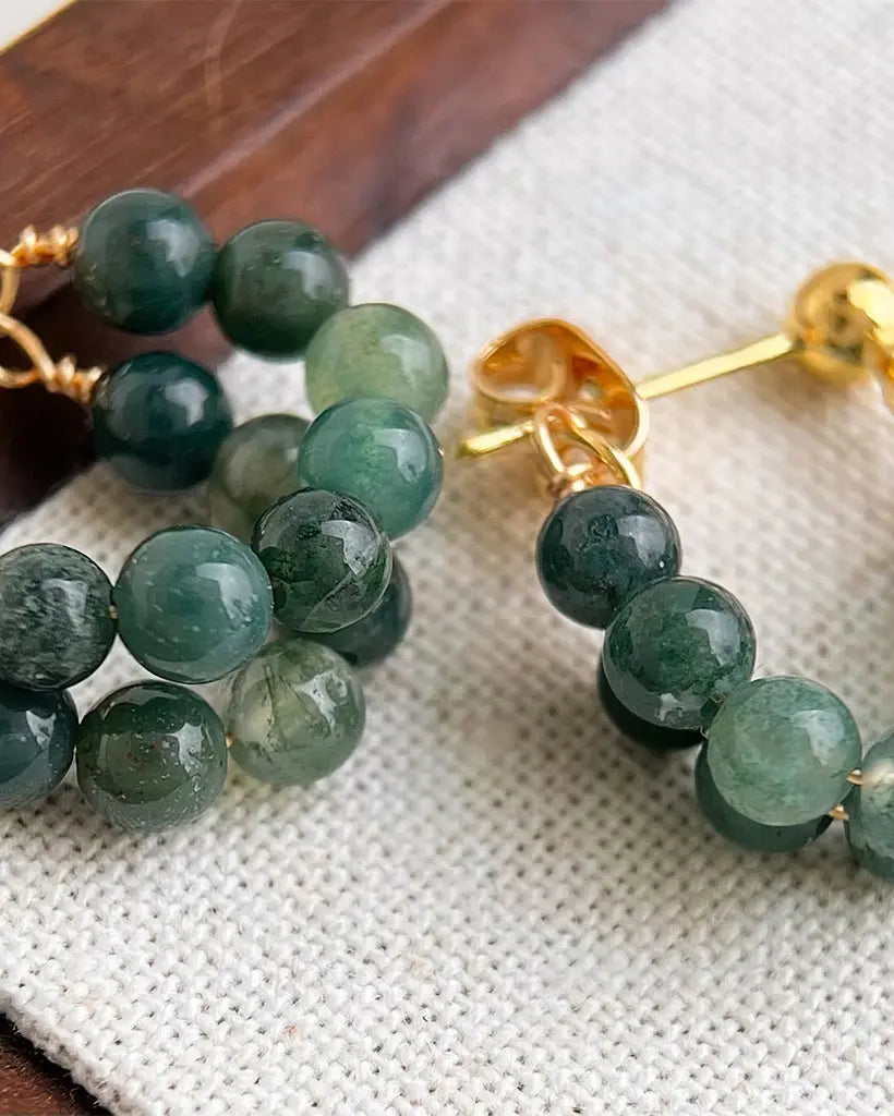 Green Agate Gold Earrings – Balance & Healing