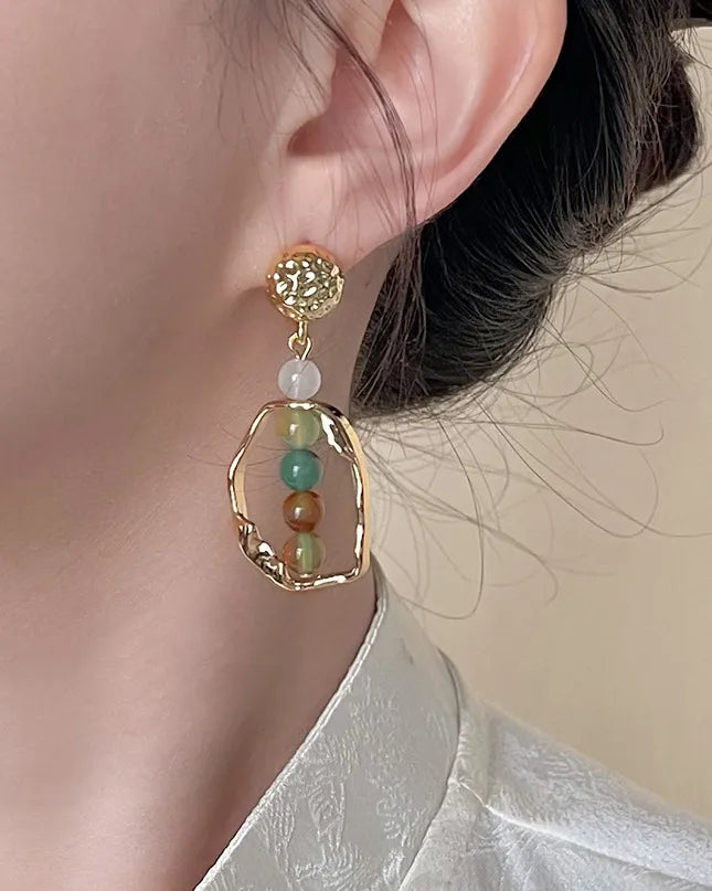 Rainbow Agate Gold Earrings – Joy & Positivity