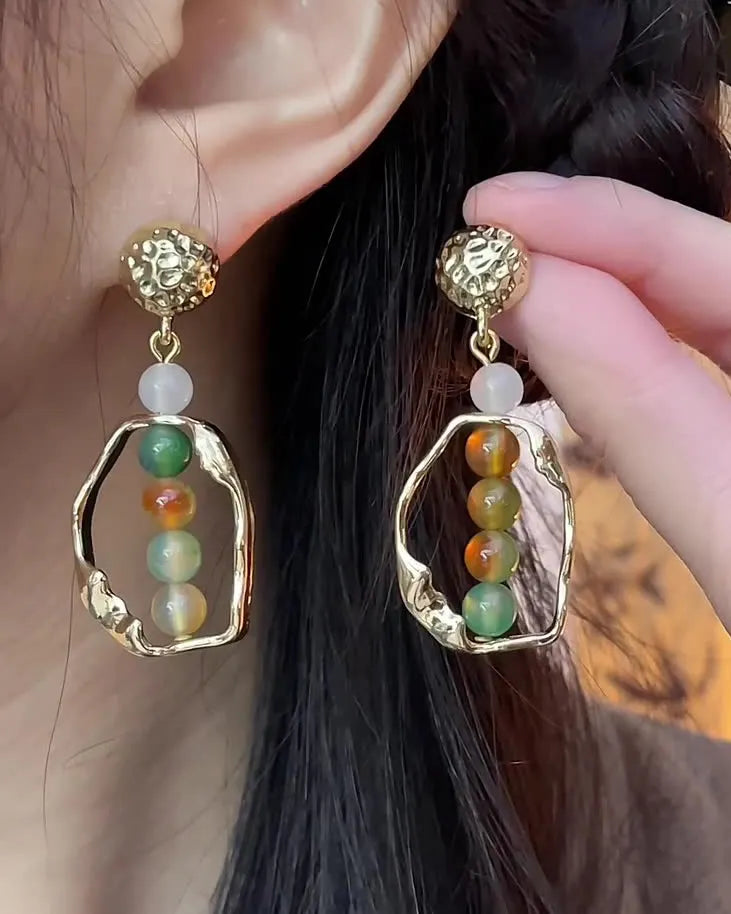 Rainbow Agate Gold Earrings – Joy & Positivity