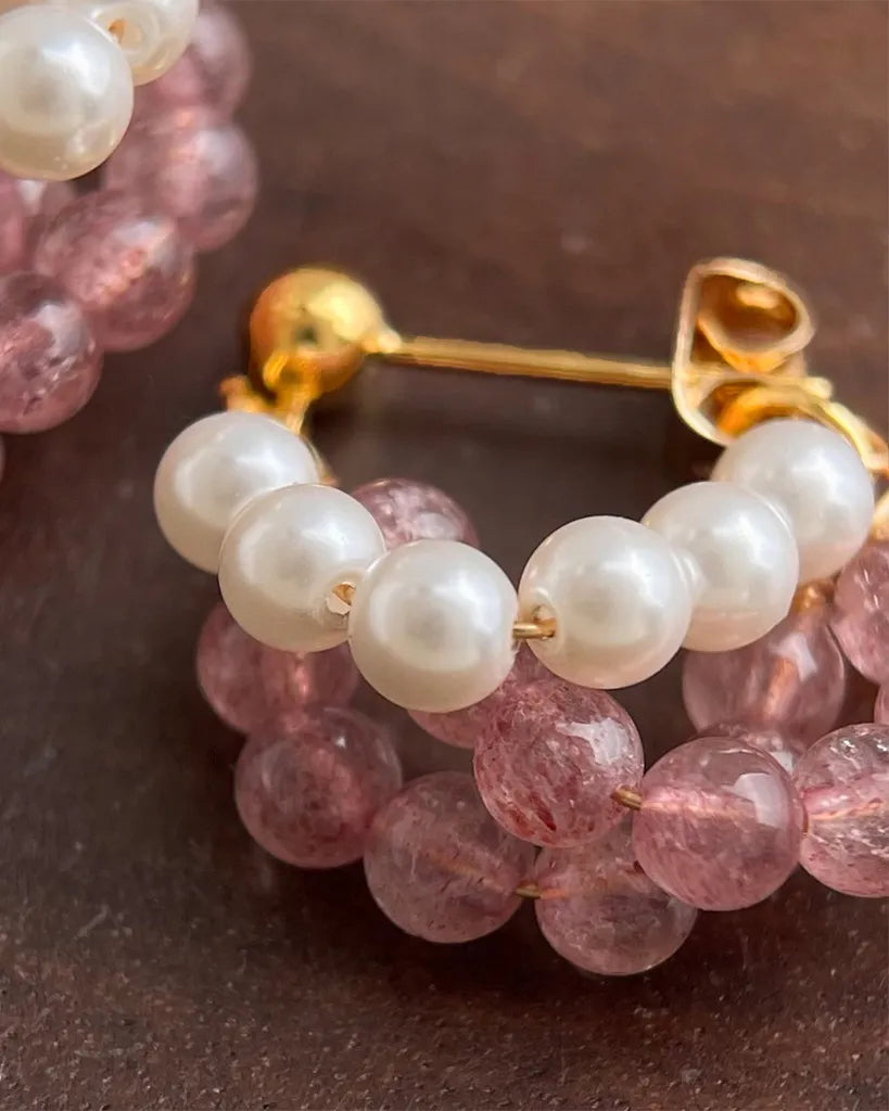 Strawberry Quartz Gold Earrings – Love & Joy