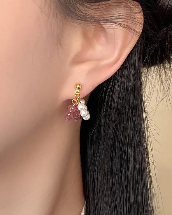 Strawberry Quartz Gold Earrings – Love & Joy