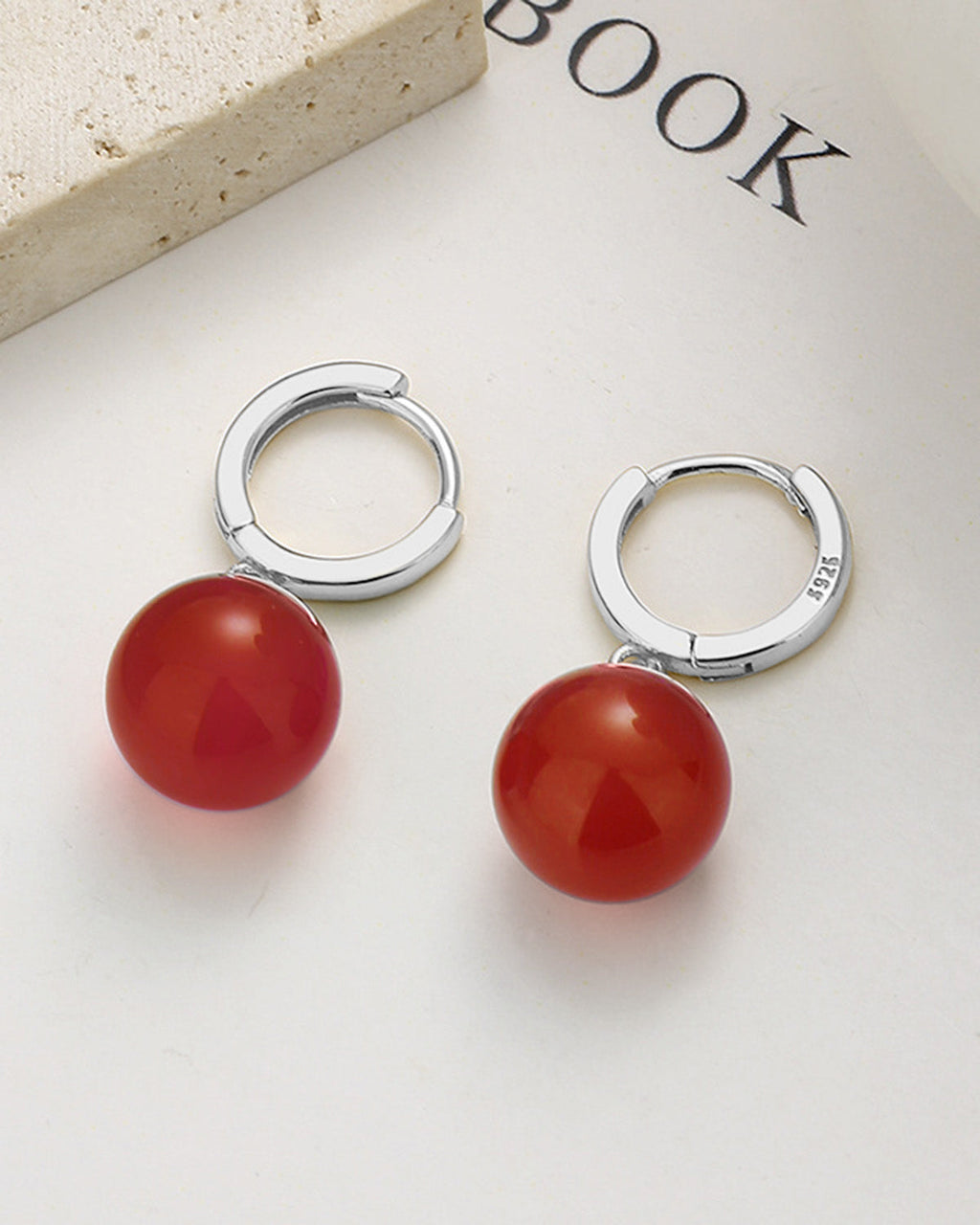 Red Agate Birthstone Sterling Silver Earrings