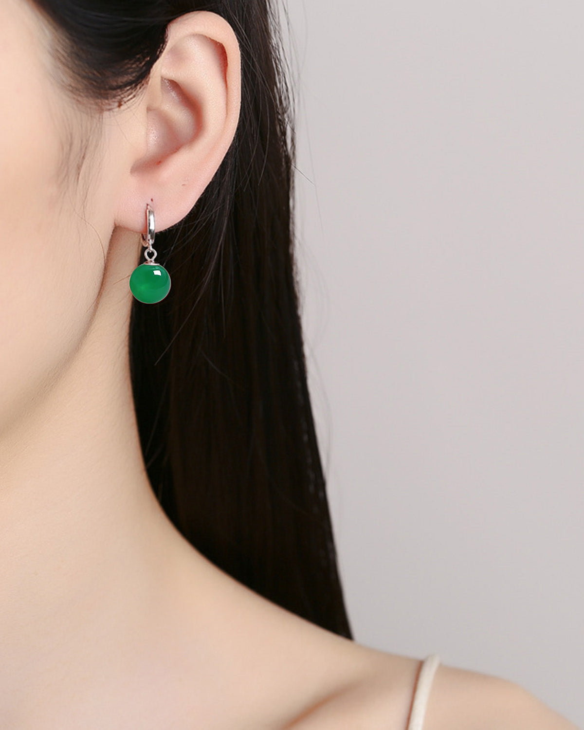 Green Agate Charm Huggie Hoop Earrings