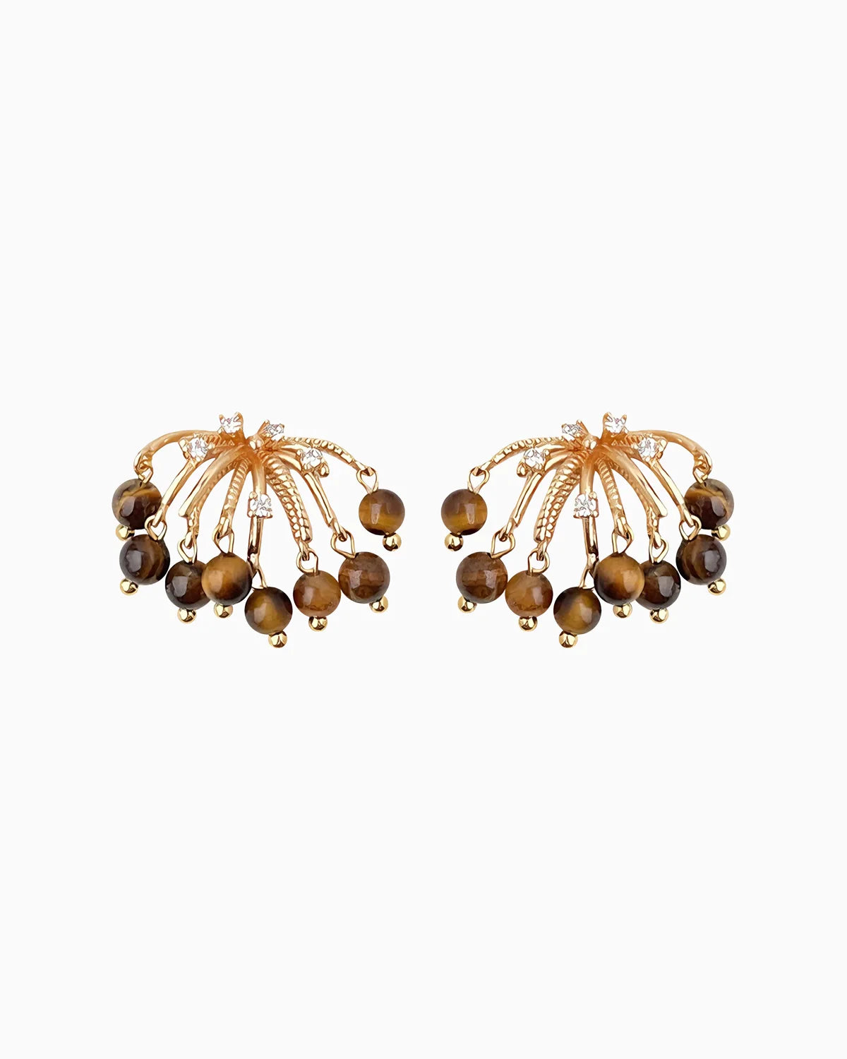 Tiger’s Eye Firework Gold Earrings – Strength & Courage