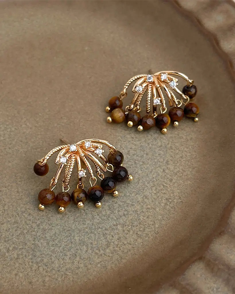 Tiger’s Eye Firework Gold Earrings – Strength & Courage
