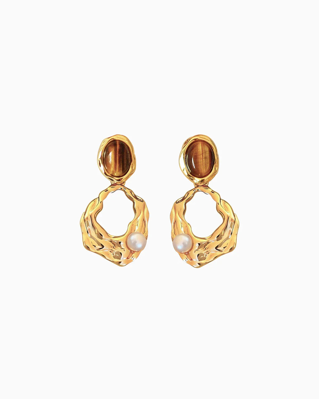Tiger’s Eye Gold Earrings – Strength & Empowerment