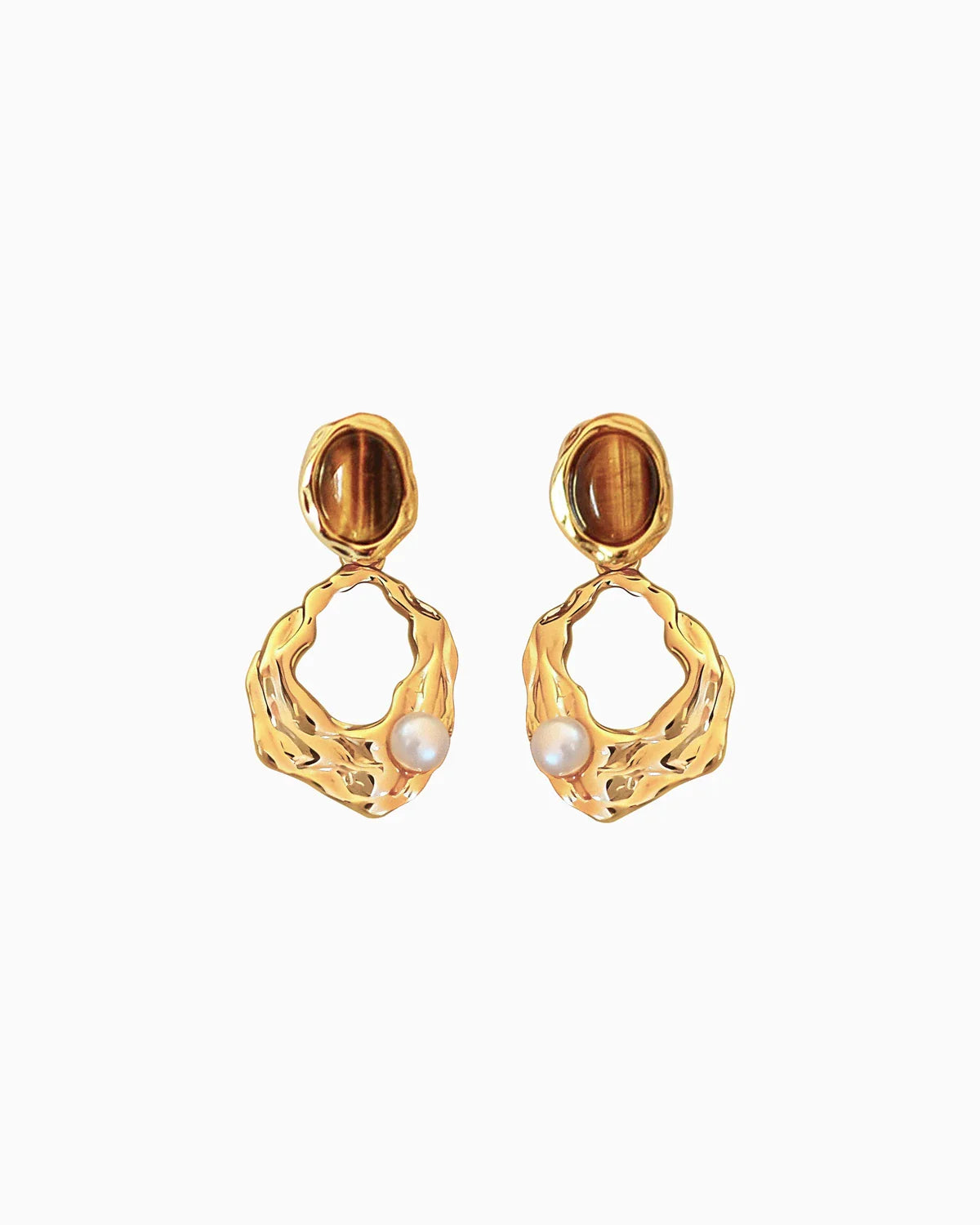 Tiger’s Eye Gold Earrings – Strength & Empowerment
