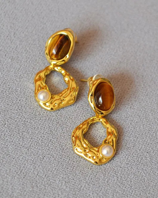 Tiger’s Eye Gold Earrings – Strength & Empowerment