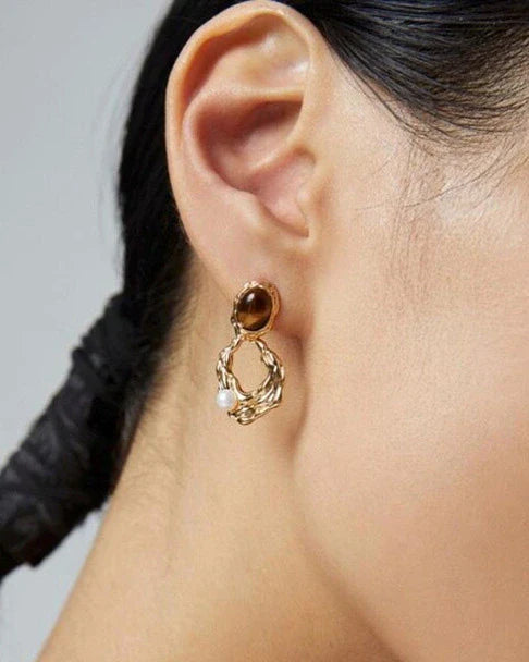 Tiger’s Eye Gold Earrings – Strength & Empowerment