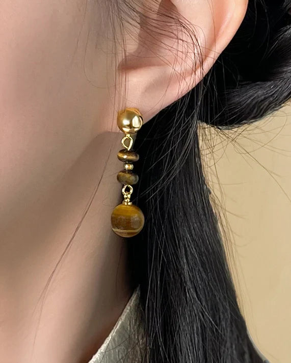 Tiger’s Eye Gold Earrings – Strength & Courage
