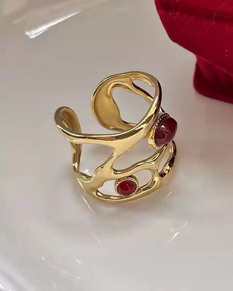 Red Agate Flow Adjustable Ring