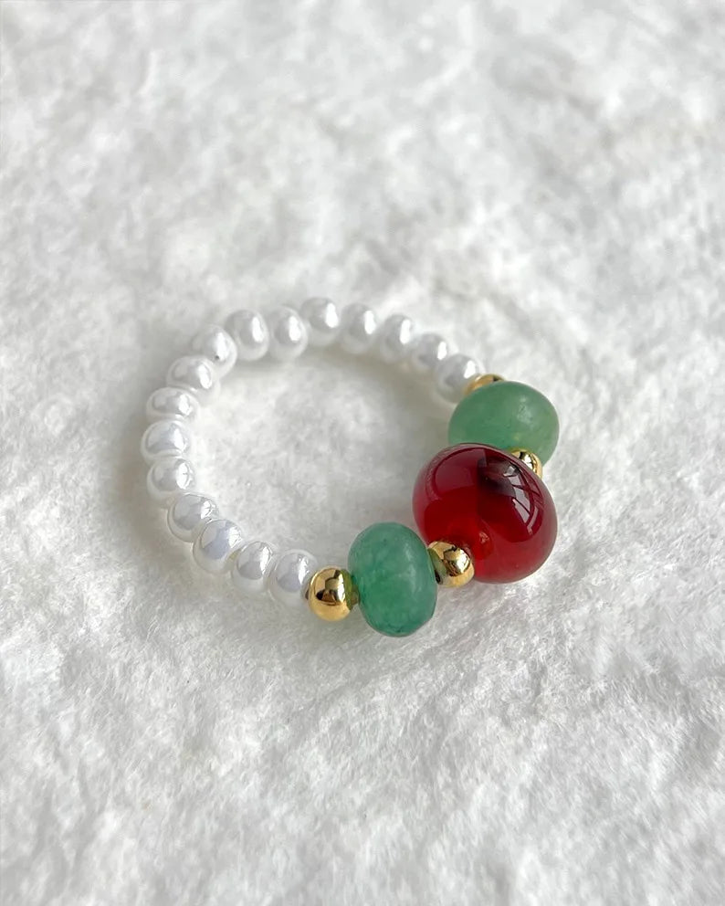 Red Agate Beaded Ring – Courage & Protection